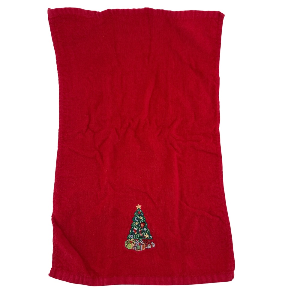 Vintage Christmas Towels Lot 9 Embroidered Trees Santa Poinsettia Holiday Decor - Picture 10 of 13